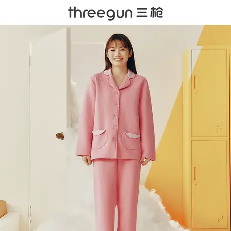 三枪秋冬女士保暖睡衣长袖长裤男款全棉加厚可外穿新款家居服套装商品大图