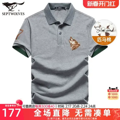七匹狼短袖T恤男士2023夏季新款纯棉透气休闲印花时尚翻领POLO衫商品大图