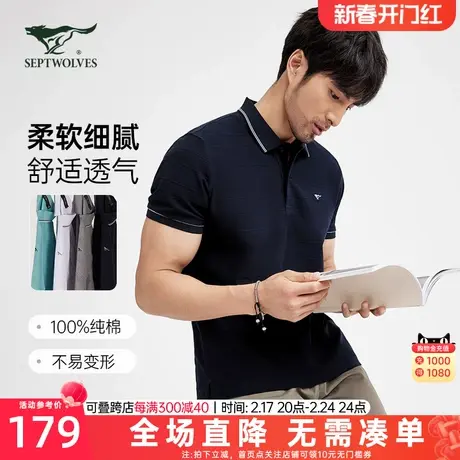 七匹狼狼族生活夏季翻领条纹短袖T恤中年休闲纯棉透气时尚POLO衫图片