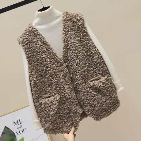 羊羔毛马甲女2023年秋冬新款韩版外搭马夹毛毛绒皮草外套皮毛一体商品大图