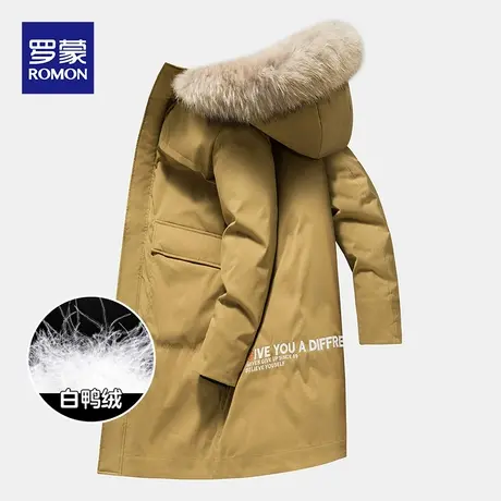 罗蒙男士毛领连帽羽绒服2023秋冬新款时尚休闲保暖宽松中长款上衣图片