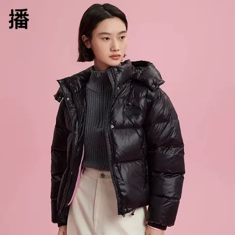 播&CRZ联名2023秋冬新款简约休闲短款连帽面包羽绒服女DDQ2RD5608商品大图