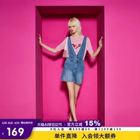 Juicy Couture橘滋春夏新款夏青春飞扬背带绣花牛仔女连体短裤商品大图