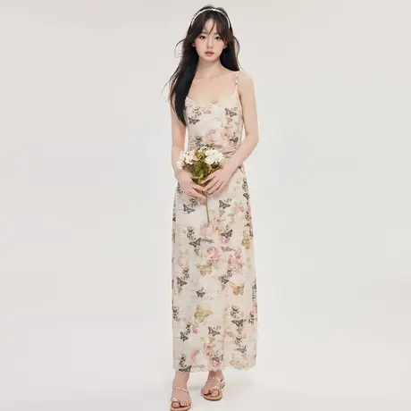 尔给碎花连衣裙女夏季2024新款裙子气质长裙时尚夏季休闲吊带裙图片