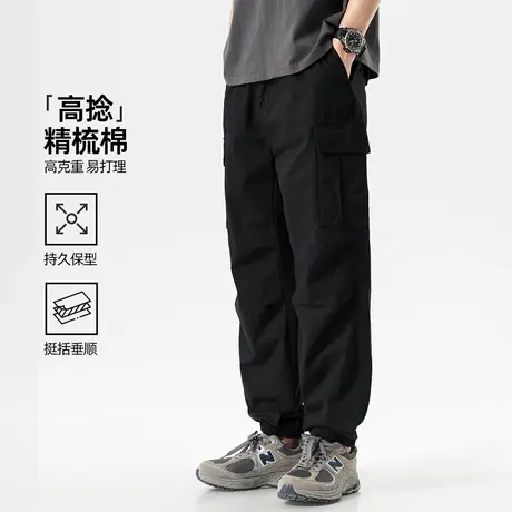 hansca美式工装裤男夏季纯棉休闲裤2025新款大口袋伞兵裤束脚长裤商品大图