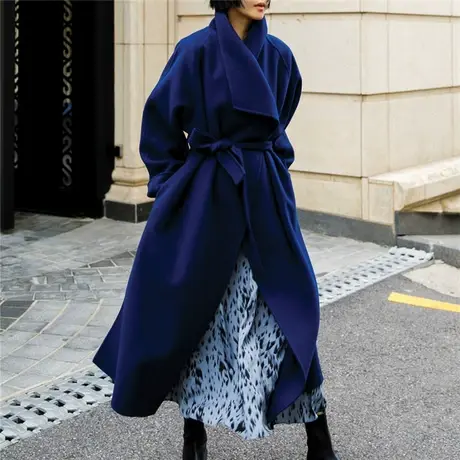 秋冬新款港味复古呢子大衣女韩版中长款赫本风宽松显瘦毛呢外套潮图片