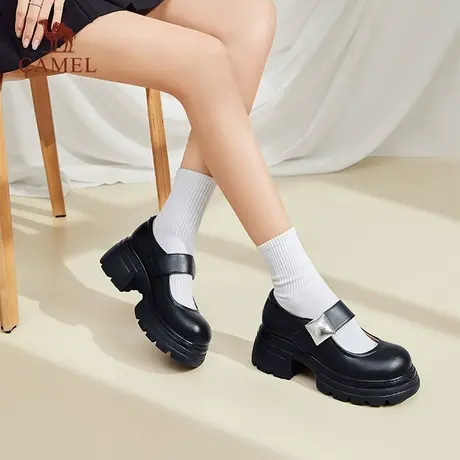 骆驼女鞋2025夏季新款厚底增高乐福鞋女纯色深口单鞋英伦小皮鞋女商品大图