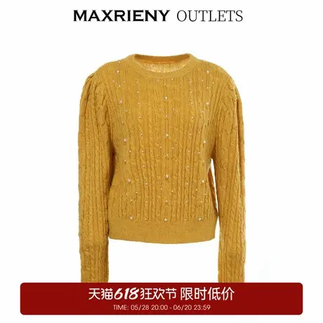 【奥莱】MAXRIENY复古套头毛衣女冬季钉珠针织衫短款商品大图