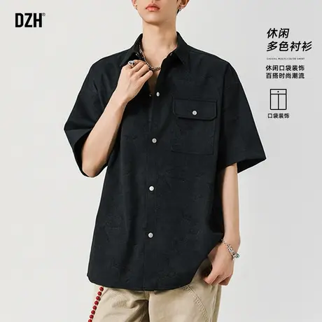 男生黑色美式工装短袖衬衫男款2025新款夏季薄款宽松休闲衬衣潮牌图片