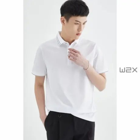 w2x夏季定织罗纹桑蚕丝短袖polo衫男士天丝混纺有领T恤翻领保罗衫商品大图