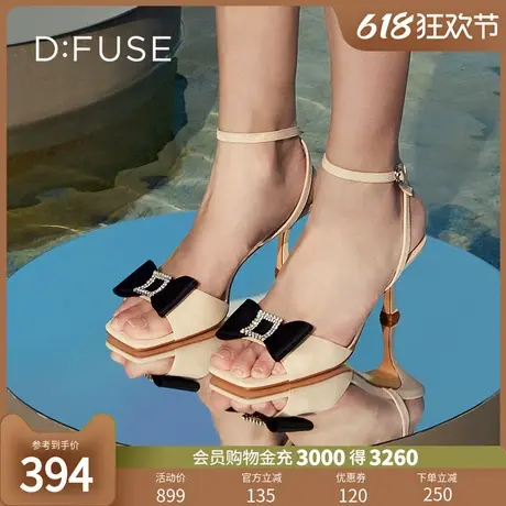 DFuse夏季新款羊皮方头公主鞋蝴蝶结细高跟凉鞋DF32115317法式图片