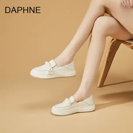 Daphne/达芙妮2025新款厚底乐福鞋女士一脚蹬两穿平底软底小皮鞋图片