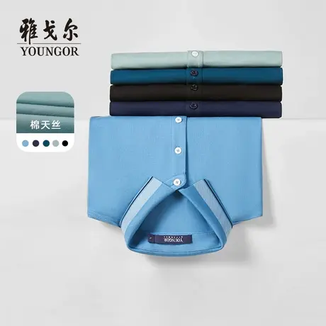 雅戈尔奥莱 男装棉弹商务休闲修身翻领polo衫短袖T恤男商品大图