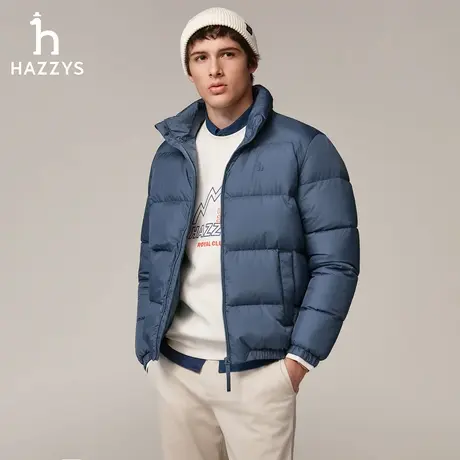 Hazzys哈吉斯秋冬季简约休闲保暖立领纯色面包羽绒服外套男上衣潮商品大图
