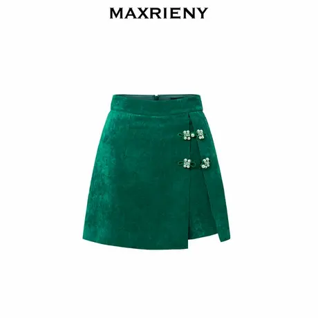 【奥莱】MAXRIENY复古绿水芙蓉翡翠绿丝绒半裙裙裤短裤商品大图