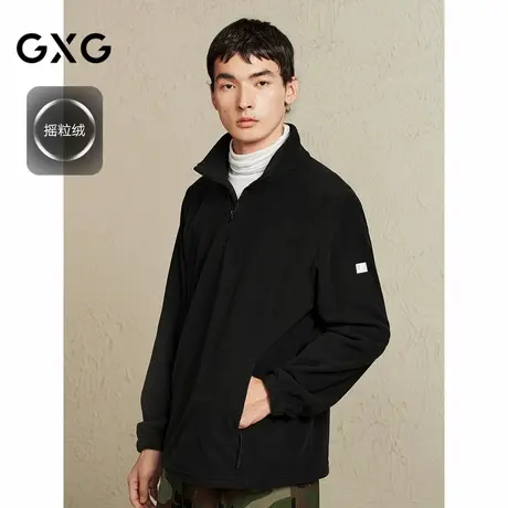 【X】GXG男装黑色摇粒绒下摆收口简约通勤立领卫衣男士24年冬季品商品大图