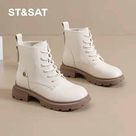 St&Sat/星期六厚底粗跟马丁靴女秋冬英伦风短靴百搭工装靴休闲鞋商品大图