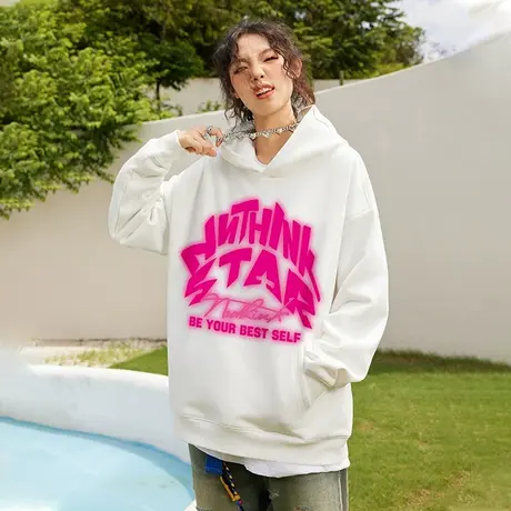 Nuthink直喷字母卫衣美式 连帽潮牌男潮高街宽松情侣大码外套冬季商品大图