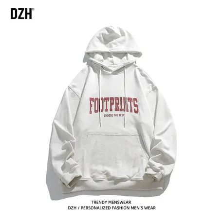 男士白色320G卫衣男连帽春秋季潮牌上衣宽松男装2023新款帽衫衣服商品大图