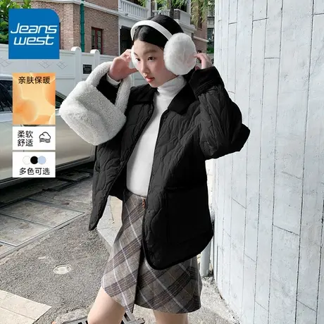 KV真维斯棉服女款2025新款黑色冬季青少年宽松保暖轻薄大口袋外套商品大图