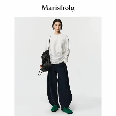 Marisfrolg玛丝菲尔2025冬新款气质剪裁直筒原色牛仔阔腿香蕉裤商品大图