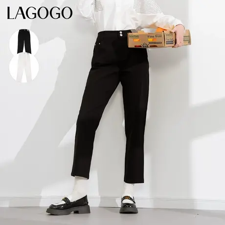 LAGOGO高腰直筒通勤风长裤拉谷谷春夏新品休闲显瘦垂顺裤子女商品大图