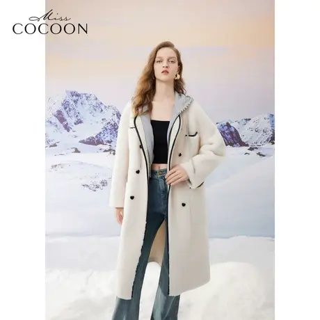 missCOCOON高级感名媛风2023冬装新款女撞色中长款气质皮草外套商品大图
