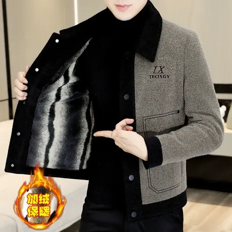 冬季男士金貂绒夹克外套加绒加厚高级感毛呢大衣短款休闲冬装潮商品大图