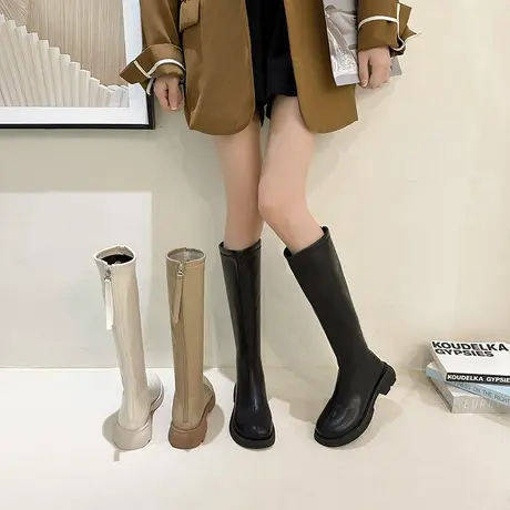 长筒靴女2023年新款冬季加绒加厚粗跟不过膝靴子高级感百搭瘦瘦靴商品大图