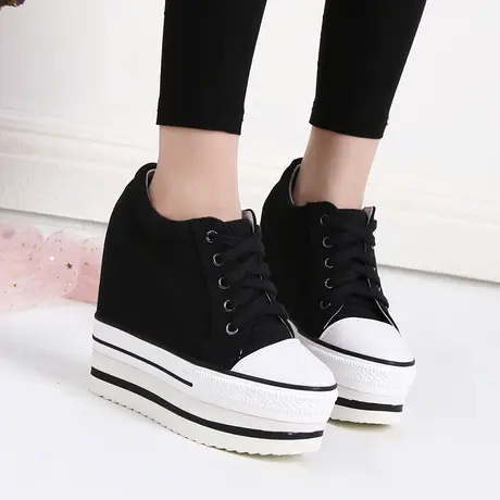 13cm内增高休闲鞋2023新款旅游帆布鞋小个子超高跟单鞋厚底松糕鞋商品大图