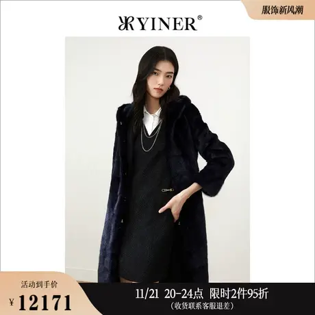YINER音儿线上专选女装冬季中长款连帽水貂毛皮草商品大图