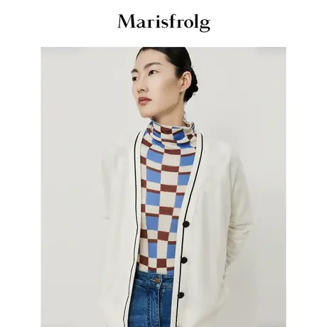 【商场同款】玛丝菲尔夏装新款白色纽扣小众设计感羊毛开衫商品大图