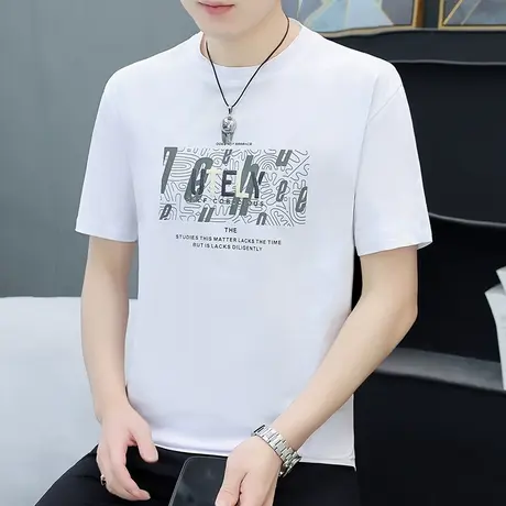 白色短袖t恤男士纯棉2024新款夏季时尚休闲百搭上衣修身半袖体恤T商品大图