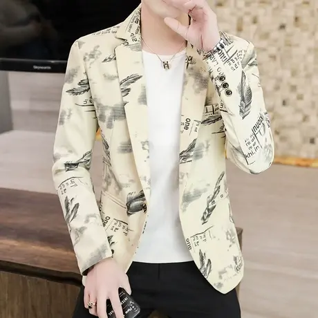 2021春季痞帅西服外套男韩版潮流宽松条纹休闲百搭网红小西装上衣图片