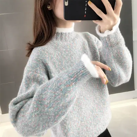 爆款高领女士毛衣2023年新款宽松外穿慵懒风冬季加厚水貂绒女上衣商品大图