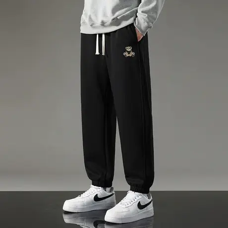 休闲长裤子男秋冬2024新款小熊运动裤九分裤小脚束脚加绒卫裤百搭商品大图