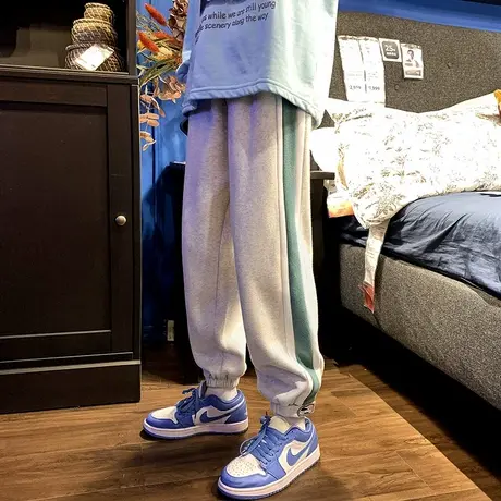 裤子秋冬款男潮牌美式加绒加厚宽松休闲长裤新款束脚男士运动卫裤商品大图