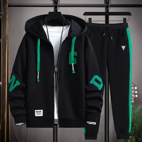 初中高中学生秋冬款卫衣男孩青少年帅气运动套装大童加绒加厚外套商品大图