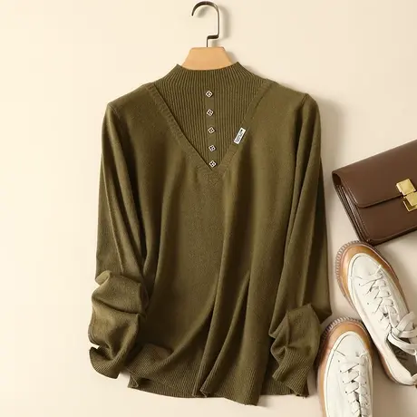 清仓！半高领毛衣套头打底衫女新款内搭宽松百搭洋气针织衫女商品大图