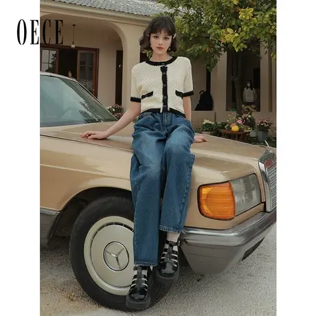 Oece复古牛仔裤女年新款宽松直筒裤子春秋图片