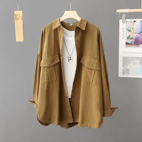 2024年新款秋季休闲衬衫外套女宽松长袖春秋大码韩版外搭衬衣开衫图片
