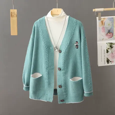 复古慵懒针织衫V领宽松毛衣开衫外套V领初秋2024新款秋冬上衣外搭图片