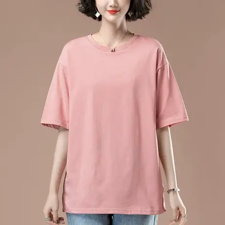 加肥加大码短袖t恤女夏季新款宽松中年妈妈百搭纯棉遮肚显瘦上衣商品大图