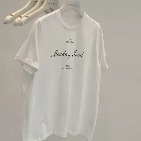 基础版型~百搭好穿~2023新款英文字母印花白色圆领正肩短袖T恤女商品大图