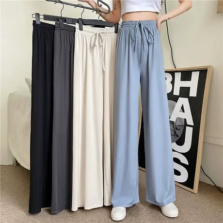 2023冰丝小个子休闲裤子阔腿高腰垂感直筒宽松拖地长裤2023图片