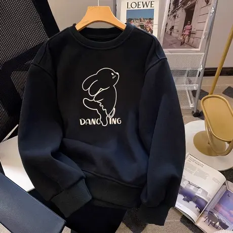 潮牌卫衣oversize秋冬加绒设计感黑色情侣上衣ins大码圆领外套女图片