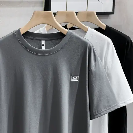 夏季韩版简约刺绣短袖T恤男潮牌体恤衫2023新款ins潮流百搭短tee图片