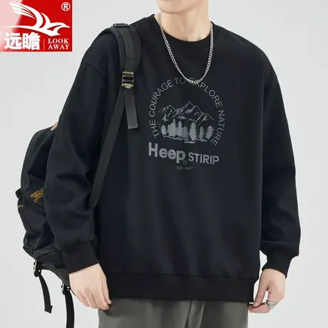 圆领卫衣男2023春秋季新款男士宽松长袖T恤百搭潮牌休闲上衣男款商品大图