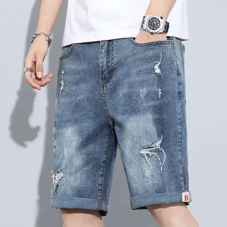 破洞五分休闲牛仔短裤男士夏季薄款半截中裤男裤子5分裤男款马裤商品大图