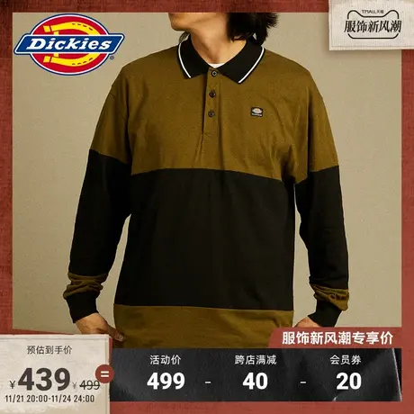Dickies 春夏 工装男女情侣条纹运动休闲Polo长袖T恤宽松内搭图片
